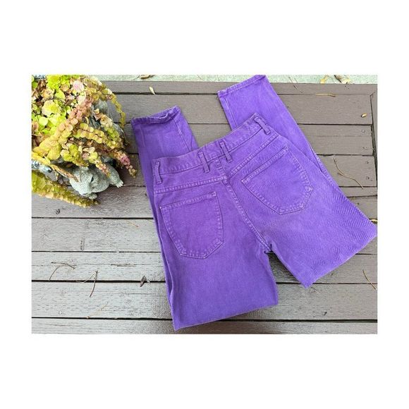 80s 90s Platoon Purple Denim High Waist Tapered Cotton Velvet Sz 5 - Picture 2 of 15